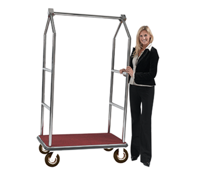 AARCO LC-2C-4P 42" W x 24" D x 72" H Chrome Frame Finish Red Deck Luggage Cart with 8" Wheels