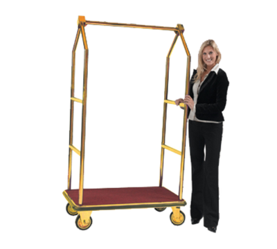 AARCO LC-2B 42" W x 24" D x 72" H Brass Frame Finish Red Deck Luggage Cart with 6" Wheels