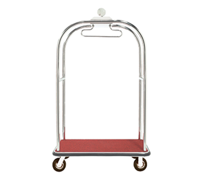 AARCO LC-3S-4P 45" W x 26.25" D x 75" H Satin Frame Finish Red Deck Luggage Cart with 8" Wheels
