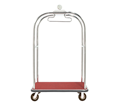 AARCO LC-3S-4P 45" W x 26.25" D x 75" H Satin Frame Finish Red Deck Luggage Cart with 8" Wheels