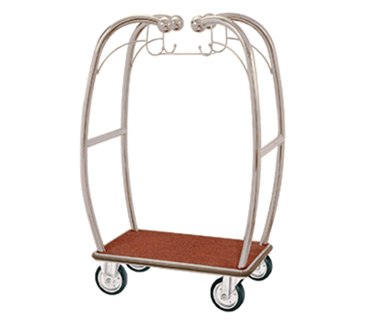 AARCO BEL-101C 47.25" W x 25.5" D x 73" H Chrome Frame Finish Red Deck Bellman's Cart with 6" Wheels