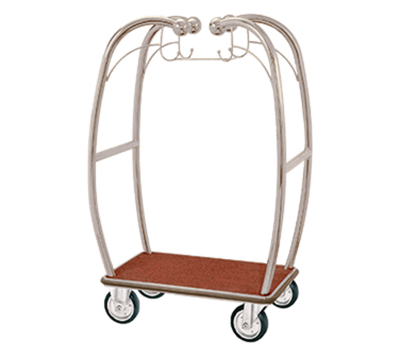 AARCO BEL-101C 47.25" W x 25.5" D x 73" H Chrome Frame Finish Red Deck Bellman's Cart with 6" Wheels