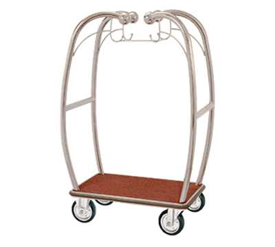 AARCO BEL-101C 47.25" W x 25.5" D x 73" H Chrome Frame Finish Red Deck Bellman's Cart with 6" Wheels