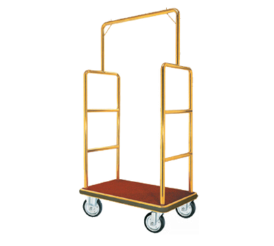 AARCO LC-1B 42" W x 24" D x 72" H Brass Frame Finish Red Deck Luggage Cart with 6" Wheels