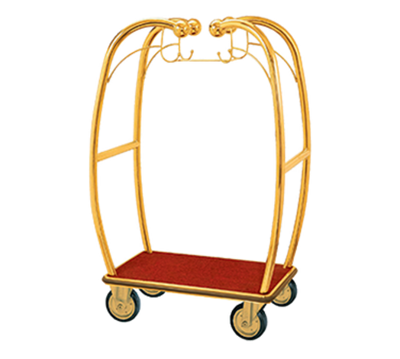 AARCO BEL-101B 47.25" W x 25.5" D x 73" H Brass Frame Finish Red Deck Bellman's Cart with 6" Wheels