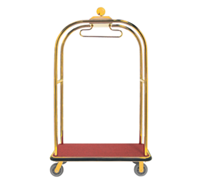 AARCO LC-3B 45" W x 26.25" D x 75" H Brass Frame Finish Red Deck Luggage Cart with 6" Wheels