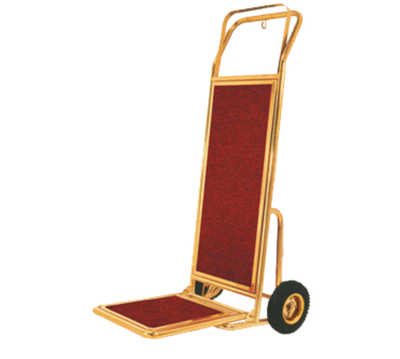 AARCO HT-2B 15" W x 48" H x 15" D Brass Tubular Frame Hand Truck with 8" Pneumatics Wheels