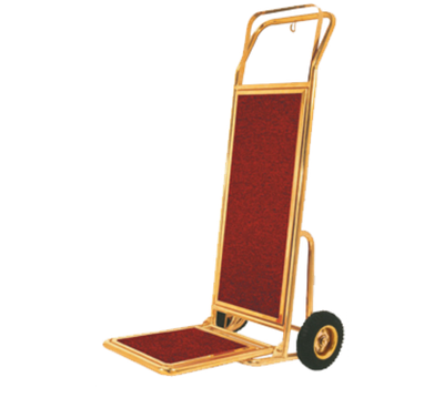 AARCO HT-2B 15" W x 48" H x 15" D Brass Tubular Frame Hand Truck with 8" Pneumatics Wheels
