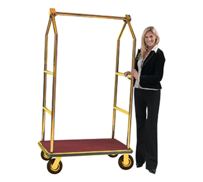 AARCO LC-2B-4P 42" W x 24" D x 72" H Brass Frame Finish Red Deck Luggage Cart with 8" Wheels