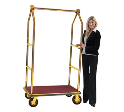 AARCO LC-2B-4P 42" W x 24" D x 72" H Brass Frame Finish Red Deck Luggage Cart with 8" Wheels