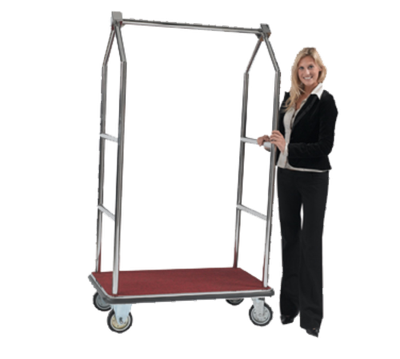 AARCO LC-2C 42" W x 24" D x 72" H Chrome Frame Finish Red Deck Luggage Cart with 6" Wheels