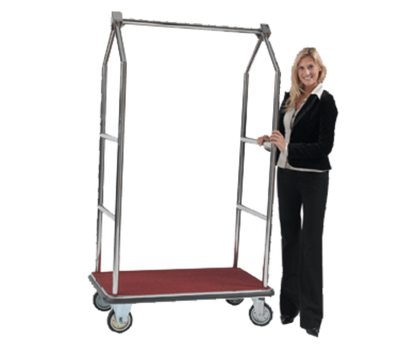 AARCO LC-2C 42" W x 24" D x 72" H Chrome Frame Finish Red Deck Luggage Cart with 6" Wheels