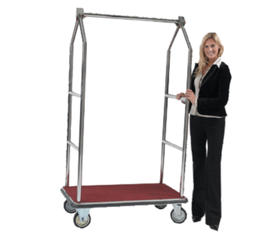 AARCO LC-2C 42" W x 24" D x 72" H Chrome Frame Finish Red Deck Luggage Cart with 6" Wheels