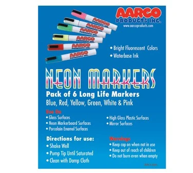 AARCO MFL-6 Dry Erase Neon Markers - Pack Of 6