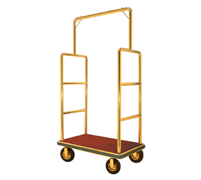 AARCO LC-1B-4P 42" W x 24" D x 72" H Brass Frame Finish Red Deck Luggage Cart with 8" Wheels