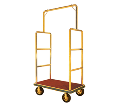 AARCO LC-1B-4P 42" W x 24" D x 72" H Brass Frame Finish Red Deck Luggage Cart with 8" Wheels