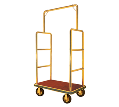 AARCO LC-1B-4P 42" W x 24" D x 72" H Brass Frame Finish Red Deck Luggage Cart with 8" Wheels