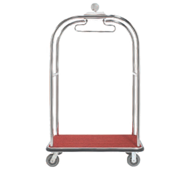 AARCO LC-3C 45" W x 26.25" D x 75" H Chrome Frame Finish Red Deck Luggage Cart with 6" Wheels
