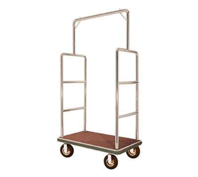 AARCO LC-1C-4P 42" W x 24" D x 72" H Chrome Frame Finish Red Deck Luggage Cart with 8" Wheels