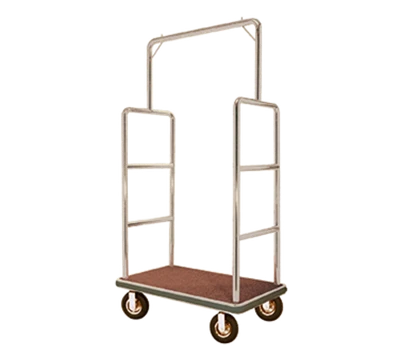 AARCO LC-1C-4P 42" W x 24" D x 72" H Chrome Frame Finish Red Deck Luggage Cart with 8" Wheels