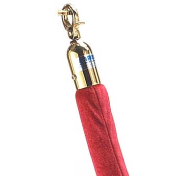 AARCO Tr-8 6' Red Velour Form-A-Line Rope with Polished Brass Snap Hook