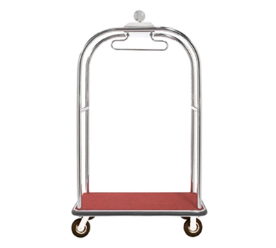 AARCO LC-3C-4P 45" W x 26.25" D x 75" H Chrome Frame Finish Red Deck Luggage Cart with 8" Wheels