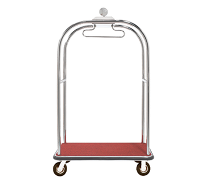 AARCO LC-3C-4P 45" W x 26.25" D x 75" H Chrome Frame Finish Red Deck Luggage Cart with 8" Wheels