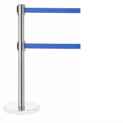 AARCO HS-27BL 40" H Steel Post Polished Satin Finish Form-A-Line System with 7' Dual Retractable Blue Belt
