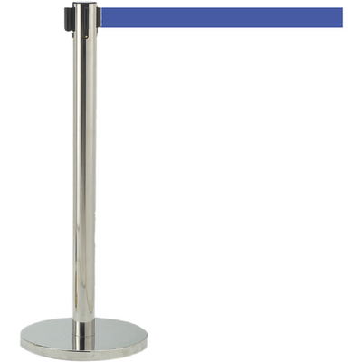AARCO HC-10BL 40" H Steel Post Chrome Finish Form-A-Line System with 10' Retractable Blue Belt