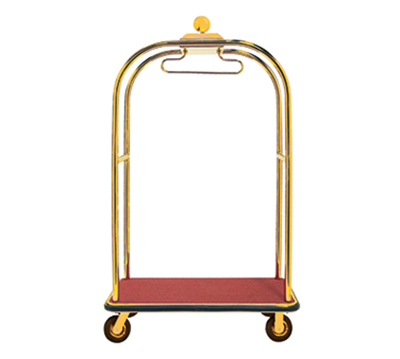 AARCO LC-3B-4P 45" W x 26.25" D x 75" H Brass Frame Finish Red Deck Luggage Cart with 8" Wheels