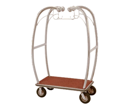 AARCO BEL-101C-4P 47.25" W x 25.5" D x 73" H Chrome Frame Finish Red Deck Bellman's Cart with 8" Wheels