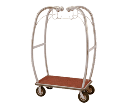 AARCO BEL-101C-4P 47.25" W x 25.5" D x 73" H Chrome Frame Finish Red Deck Bellman's Cart with 8" Wheels