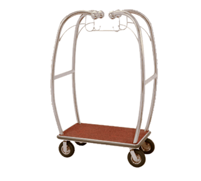 AARCO BEL-101C-4P 47.25" W x 25.5" D x 73" H Chrome Frame Finish Red Deck Bellman's Cart with 8" Wheels