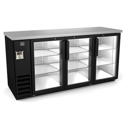 Kelvinator KCHBB72G 72" W Black Painted Steel 3 Glass Doors Back Bar Cooler - 115 Volts 0.25 HP