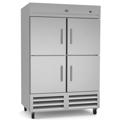 Kelvinator KCHRI54R4HDR 49 Cubic Feet Capacity (4) Half Size Stainless Steel Reversible Doors with Locks Two-Section Reach-in Refrigerator - 115 Volts 500 Watts