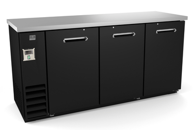 Kelvinator KCHBB72S 72" W Black Painted Steel 3 Solid Doors Back Bar Cooler - 115 Volts 0.25 HP