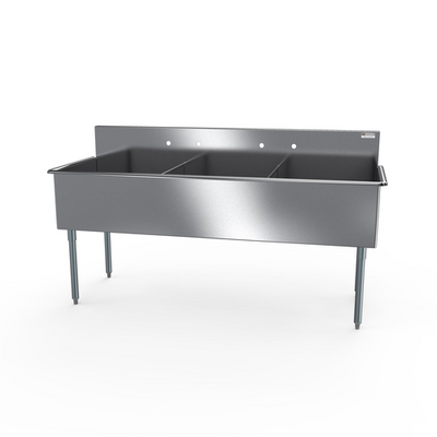 NBR Equipment 3BSG-1221 39" W Stainless Steel 18 Gauge without Drainboard Three-Compartment Budget Sink