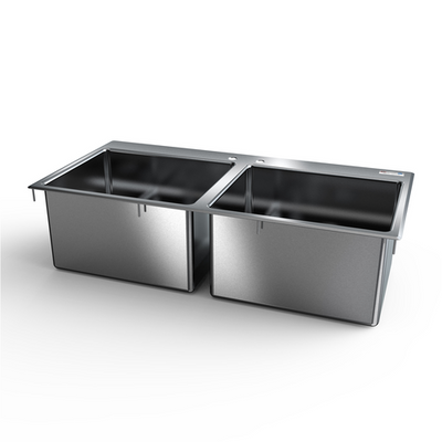 NBR Equipment DI-2-201612 45" W x 12.31" H x 22" D Stainless Steel Two-Compartment Drop-In Sink