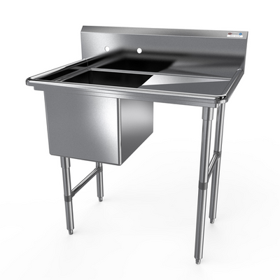 NBR Equipment 1SS-242414R24 52.19" W Stainless Steel 16 Gauge with Right-Hand Drainboard One-Compartment Premium Sink