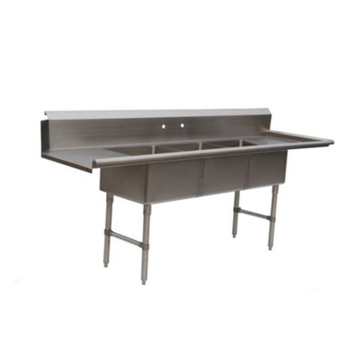NBR Equipment SDT3-202012R20 100" Stainless Steel Three-Compartment Soiled Premium Dishtable