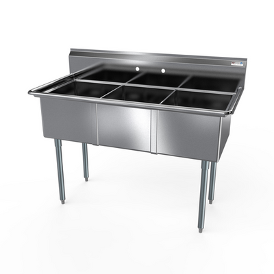 NBR Equipment 3SG-181812 59" W Stainless Steel 18 Gauge without Drainboard Three-Compartment Economy Sink