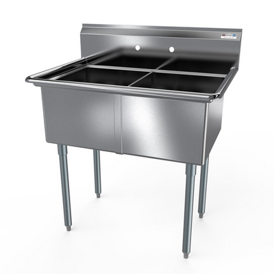 NBR Equipment 2SG-242414 53" W Stainless Steel 18 Gauge without Drainboard Two-Compartment Economy Sink