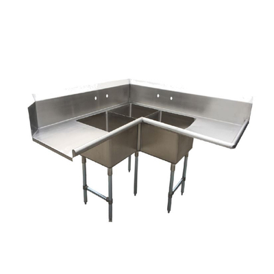 NBR Equipment SDT3C-202012R20 65.75" Stainless Steel Three-Compartment Economy Corner Dishtable