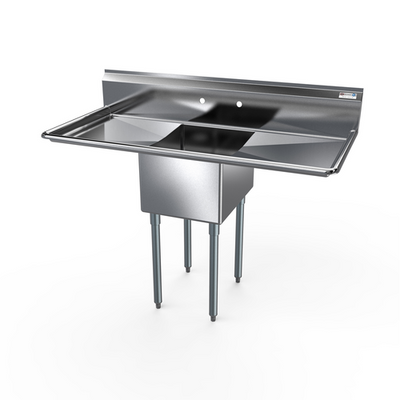 NBR Equipment 1SG-162012LR18 52" W Stainless Steel 18 Gauge with Left and Right-Hand Drainboards One-Compartment Economy Sink