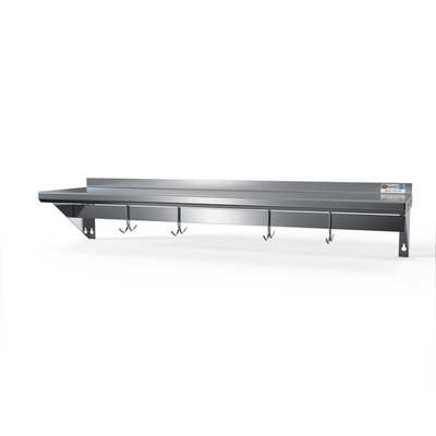 NBR Equipment PS-1272 72" W x 12" D 18 Ga. Stainless Steel Single Wall Mounted Shelf with 12 Hook Pot Rack