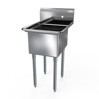 NBR Equipment 1SG-162012 21" W Stainless Steel 18 Gauge without Drainboard One-Compartment Economy Sink