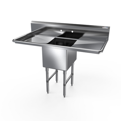NBR Equipment 1SS-162014LR18 55.25" W Stainless Steel 16 Gauge with Left and Right-Hand Drainboards One-Compartment Premium Sink