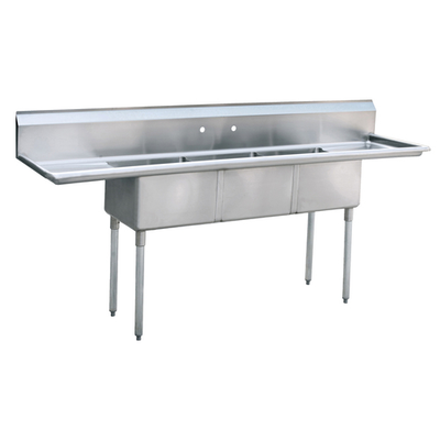 Atosa MRSA-3-D 90" W 18 Ga. Stainless Steel 3-Compartment with 18" Left & Right Drainboard MixRite Sink