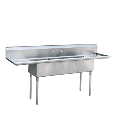 Atosa MRSA-3-D 90" W 18 Ga. Stainless Steel 3-Compartment with 18" Left &amp; Right Drainboard MixRite Sink