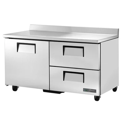 True TWT-60D-2-HC 1 Stainless Steel Door 2 Drawers Each Accommodates Top with Rear Splash Work Top Refrigerator - 115 Volts